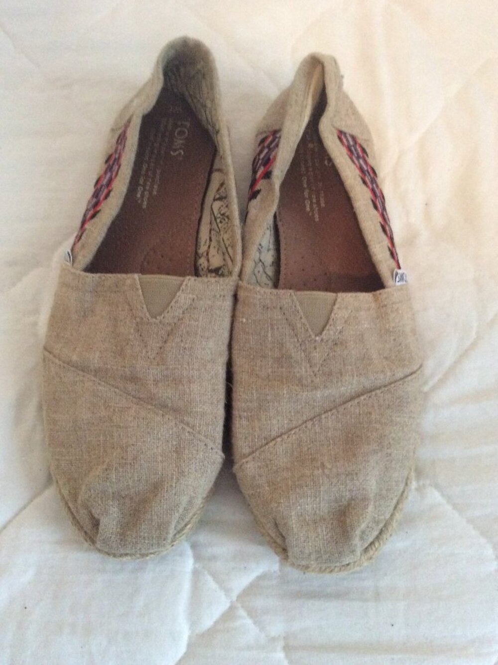 TOMS Natural Linen Espadrille Flats Womens Size 8.5 Casual Summer Slip-On Shoes